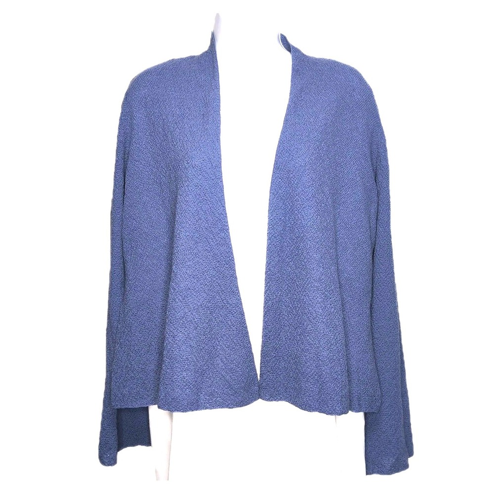 Eileen Fisher Open-Front Cardigan Petite Large PL Blue Washable Wool FLAW NWT